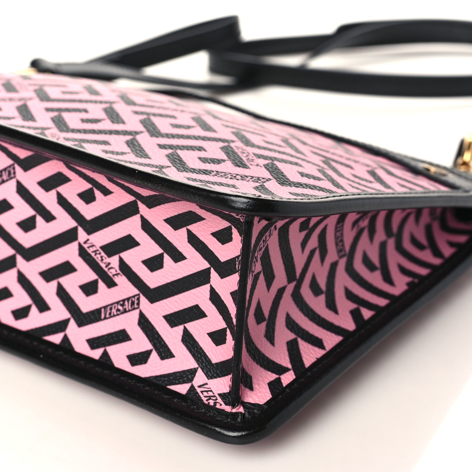 Versace Coated Canvas Large La Greca Signature Pouch Black Pink 8 of 8