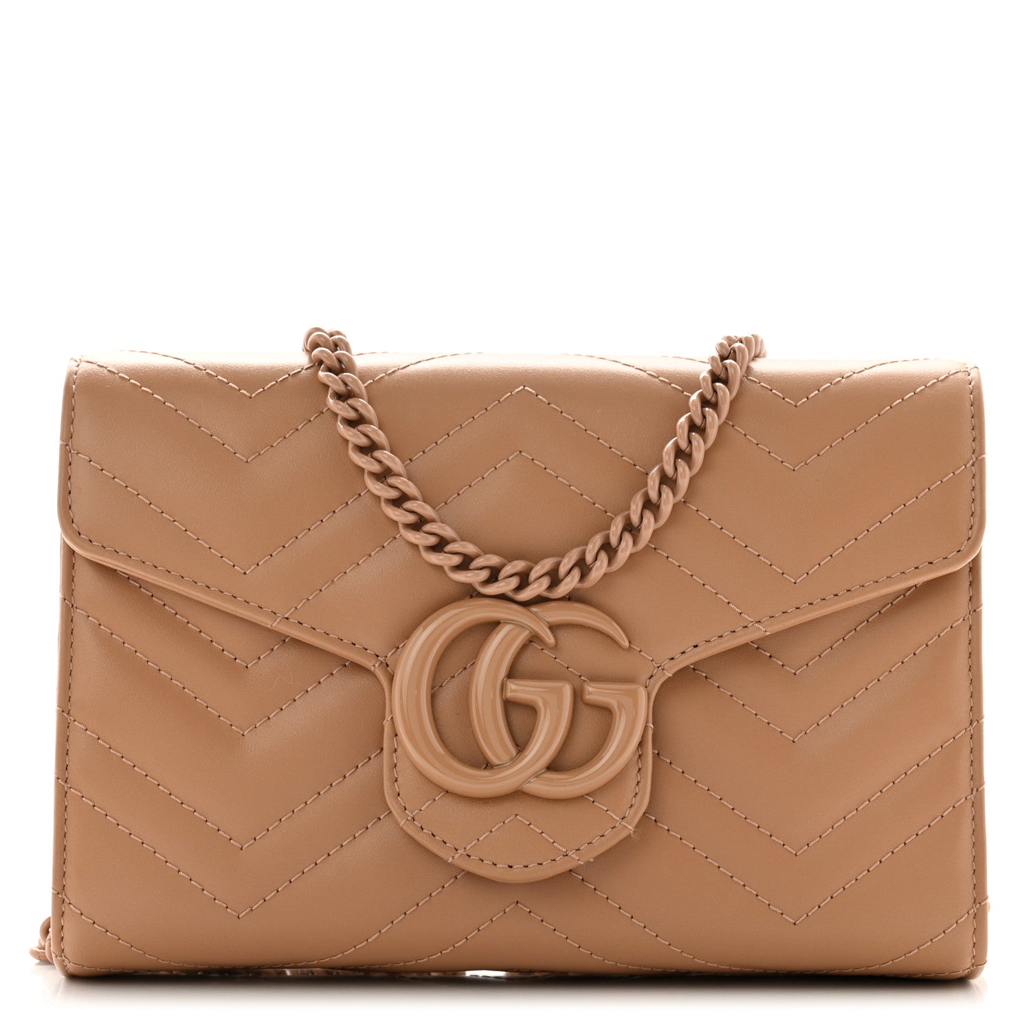 Gucci Calfskin Matelasse Monochrome GG Marmont Chain Wallet Camelia 1 of 11