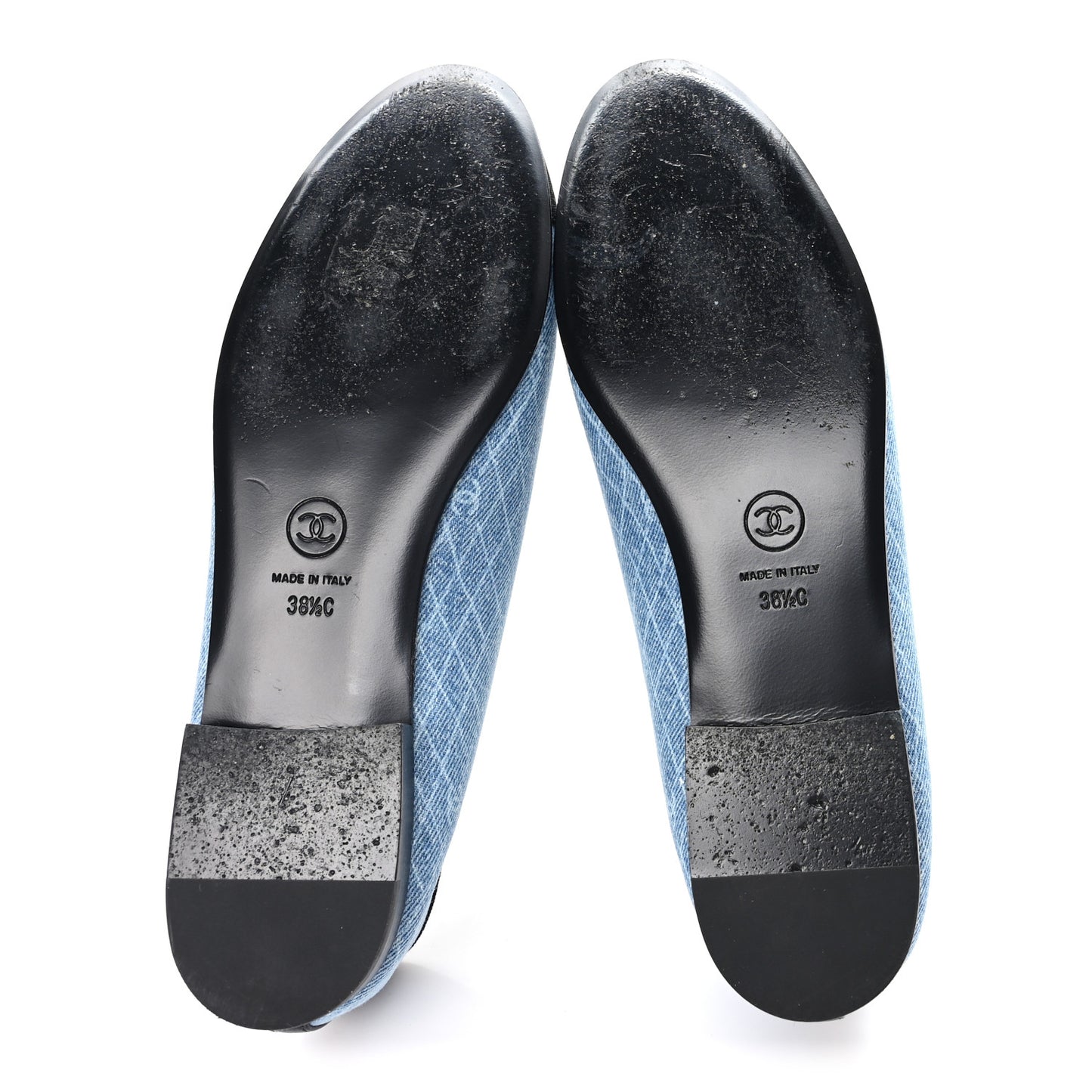 Denim Printed Quilt CC Cap Toe Ballerina Flats 38.5 Light Blue Dark Grey