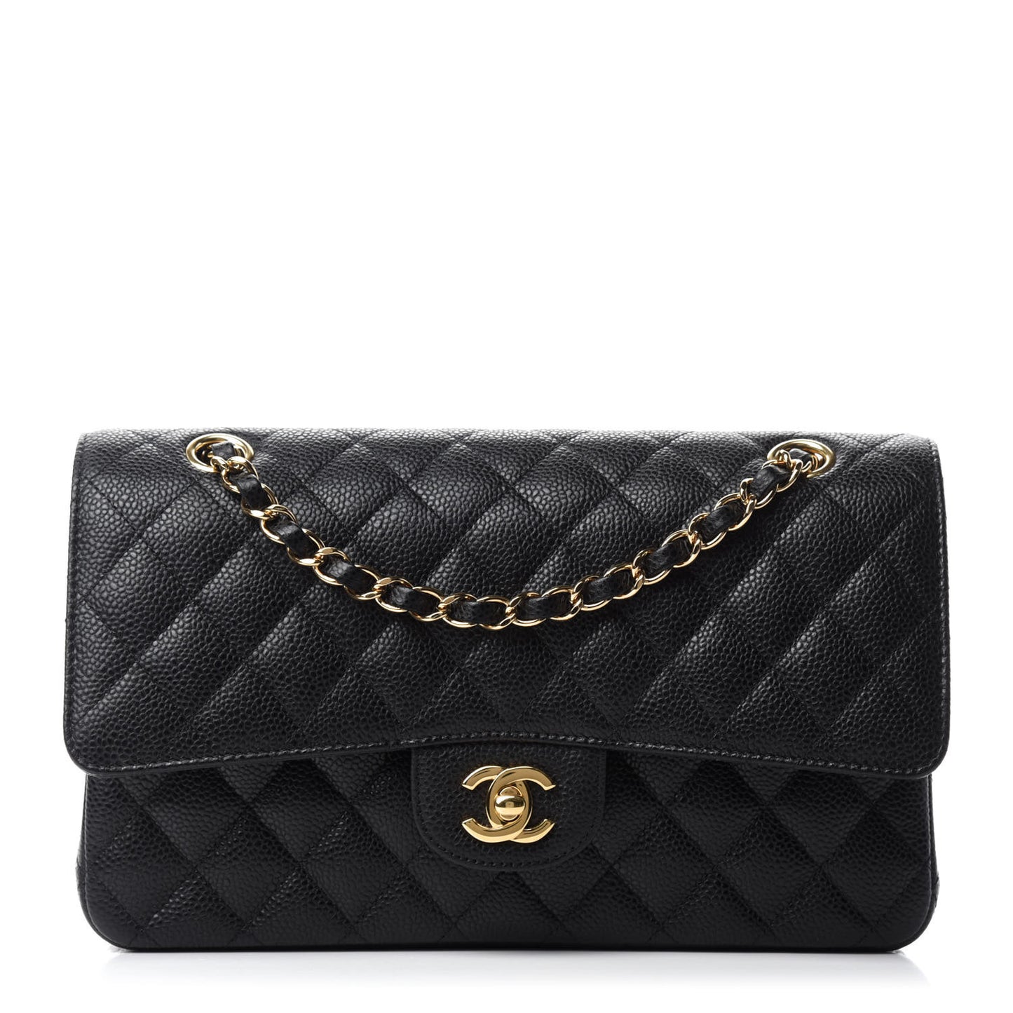 Caviar Quilted Medium Double Flap Black