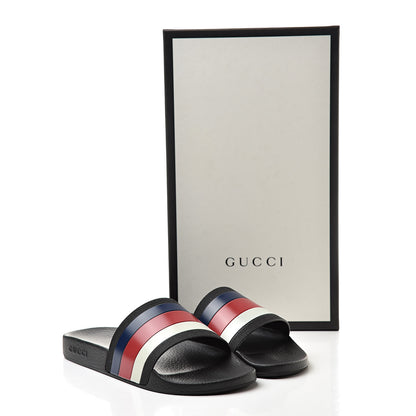 Gucci Rubber Web Mens Pool Slide Sandals 6 Black Mystic White Hibiscus Red Marine 8 of 8