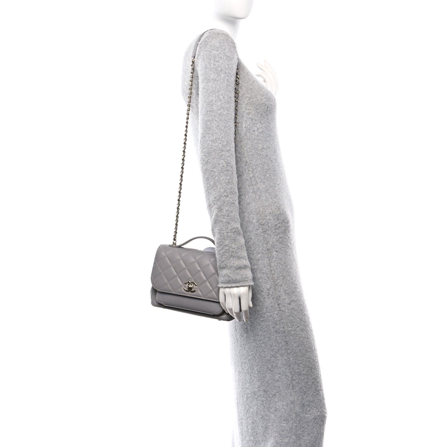Caviar Quilted Medium Business Affinity Flap Grey
