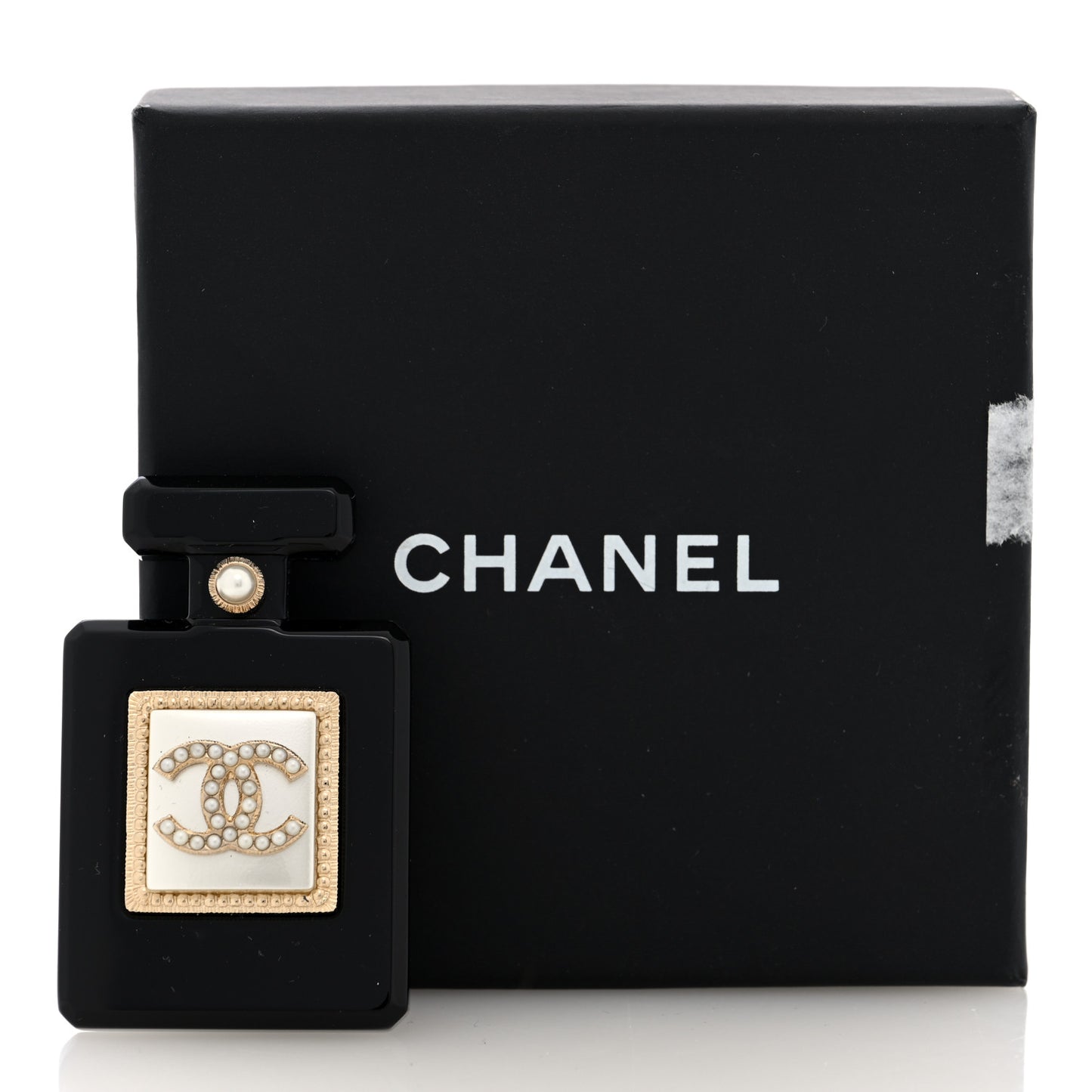 Resin Pearl Perfume Bottle CC Brooch Black Gold