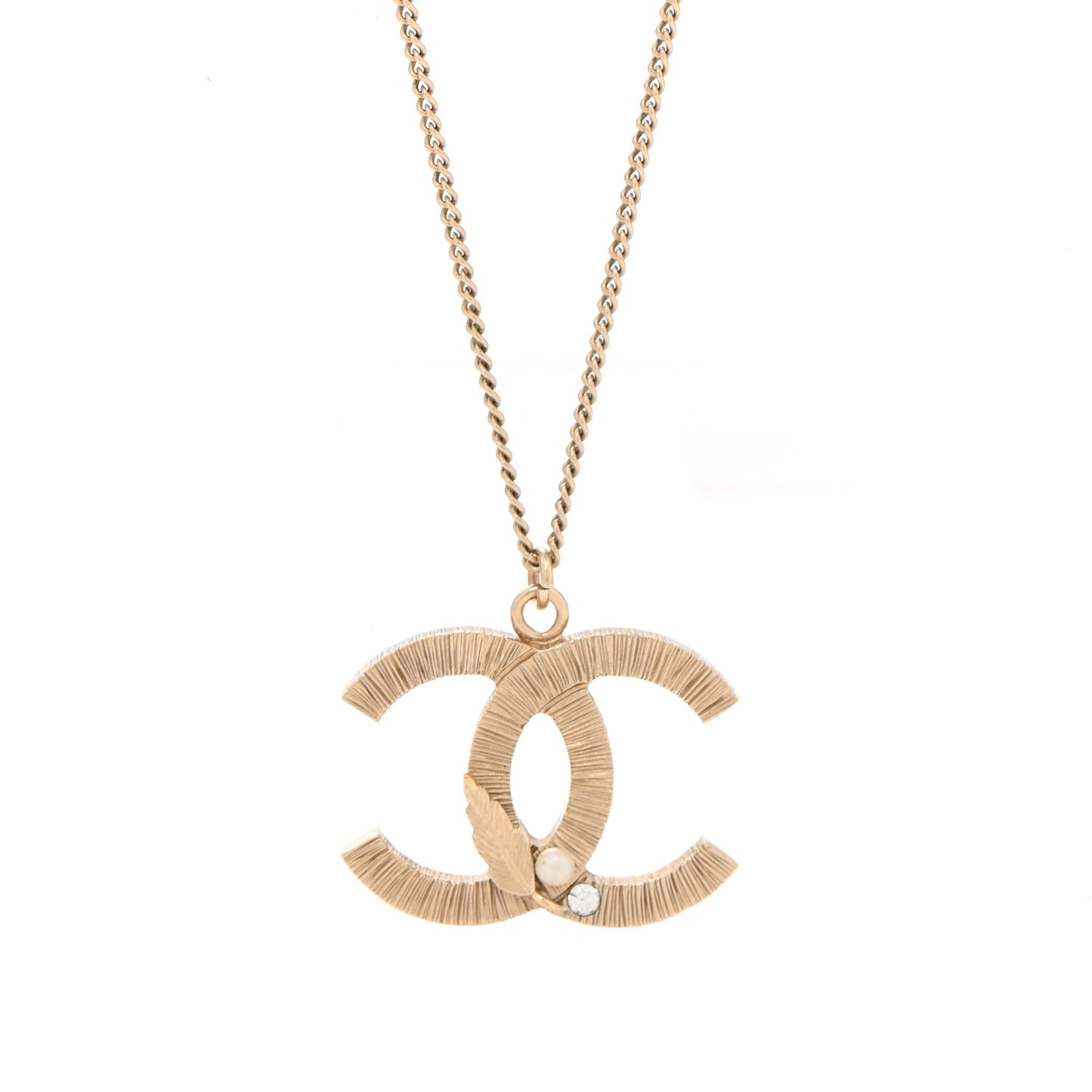 Pearl Crystal Leaf CC Necklace Gold