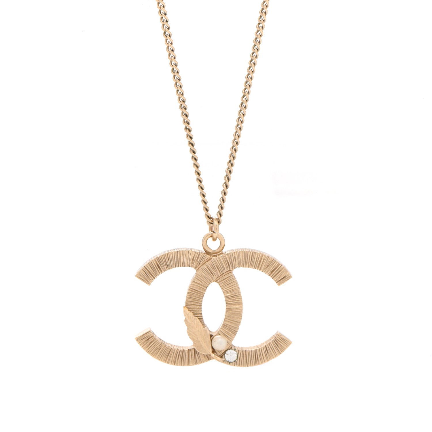 Chanel Pearl Crystal Leaf CC Necklace Gold 4 of 7
