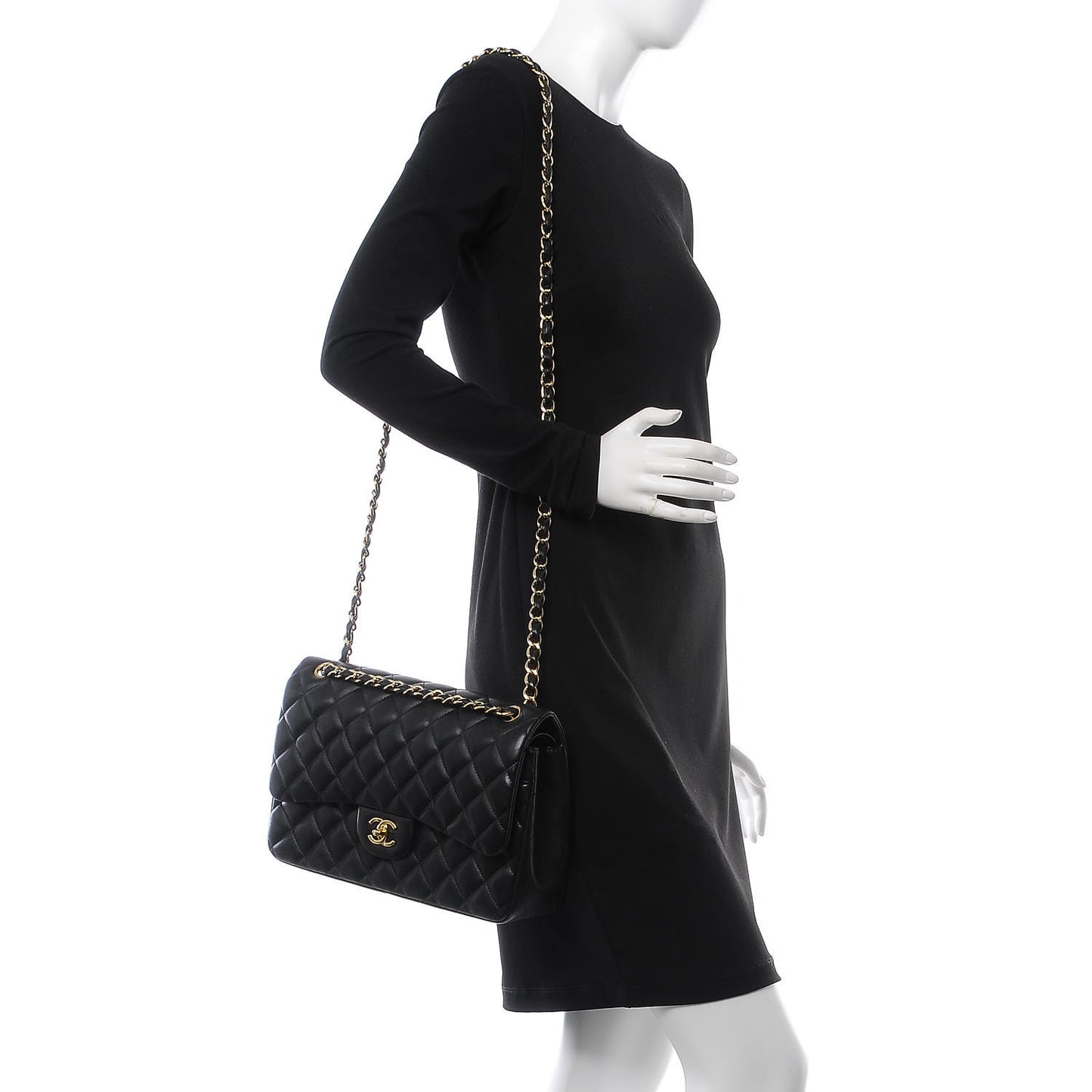 Lambskin Quilted Jumbo Double Flap Black