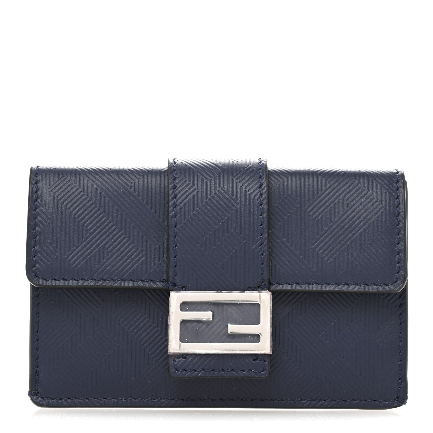 Fendi Calfskin FF Embossed Baguette Card Case Blueberry 1 of 10