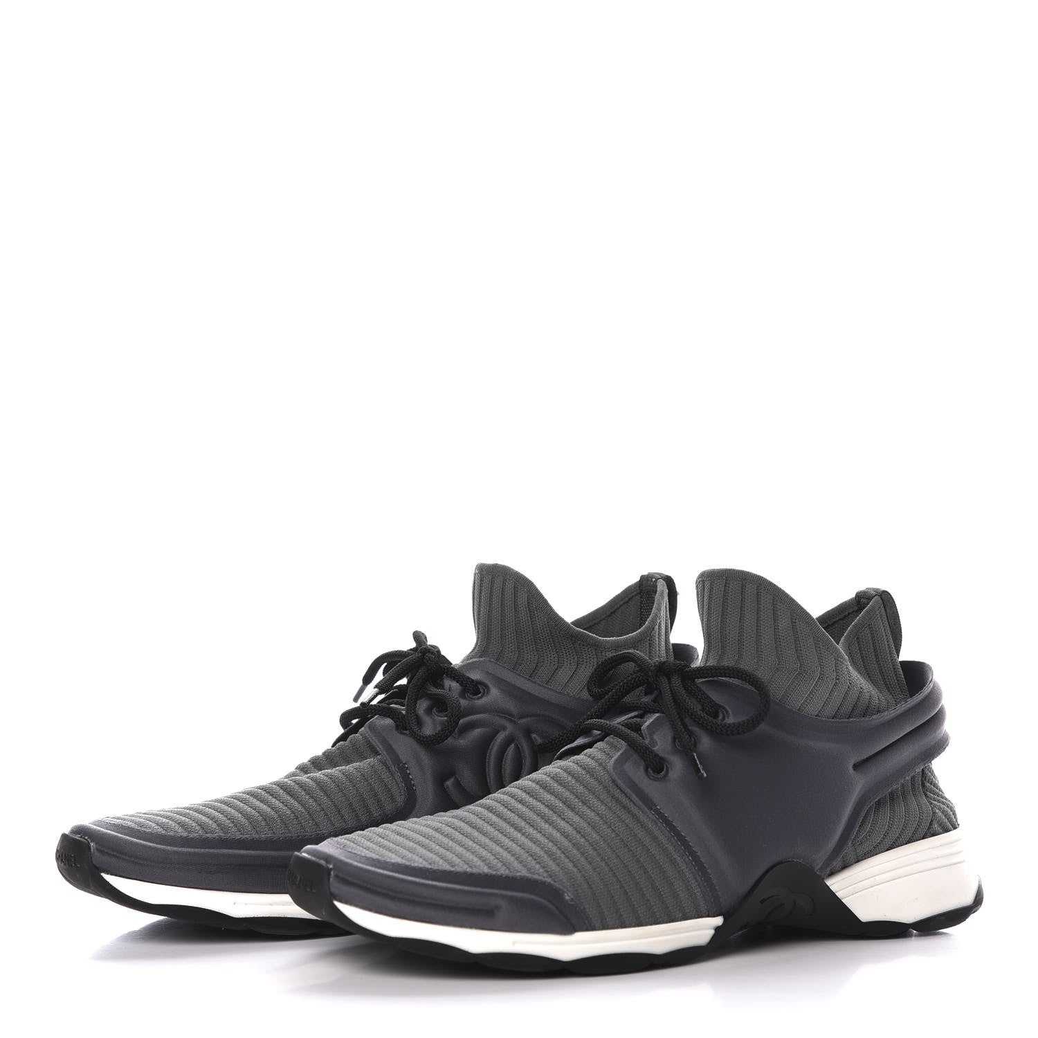 Chanel Stretch Fabric CC Sneakers 41 Grey 2 of 8