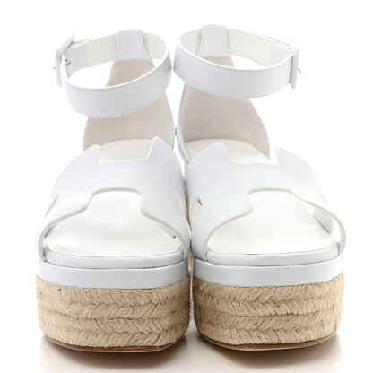 Hermes Goatskin Elda Espadrille Wedge Sandals 37 White 2 of 10