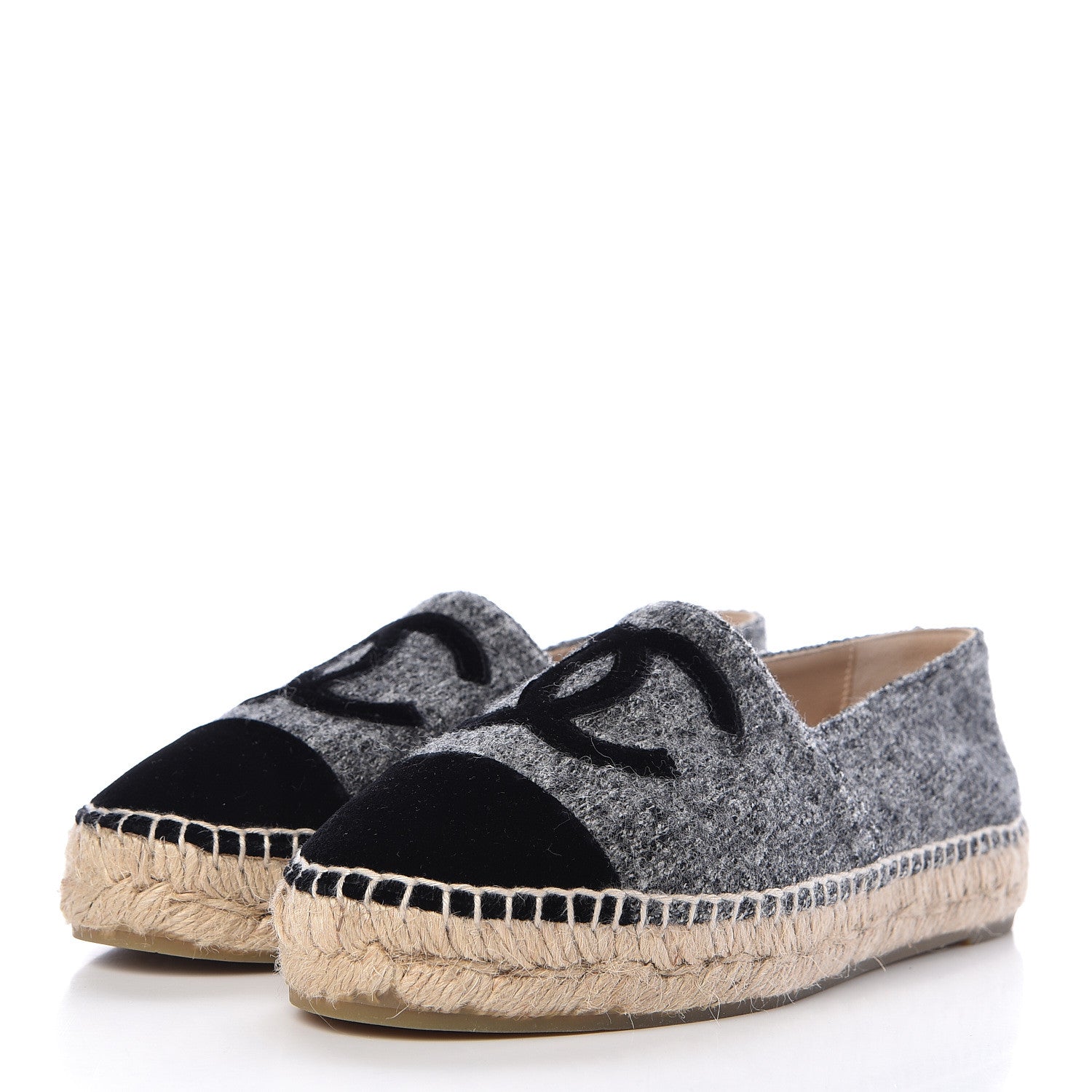 Chanel Tweed Velvet CC Espadrilles 36 Grey Black 3 of 10