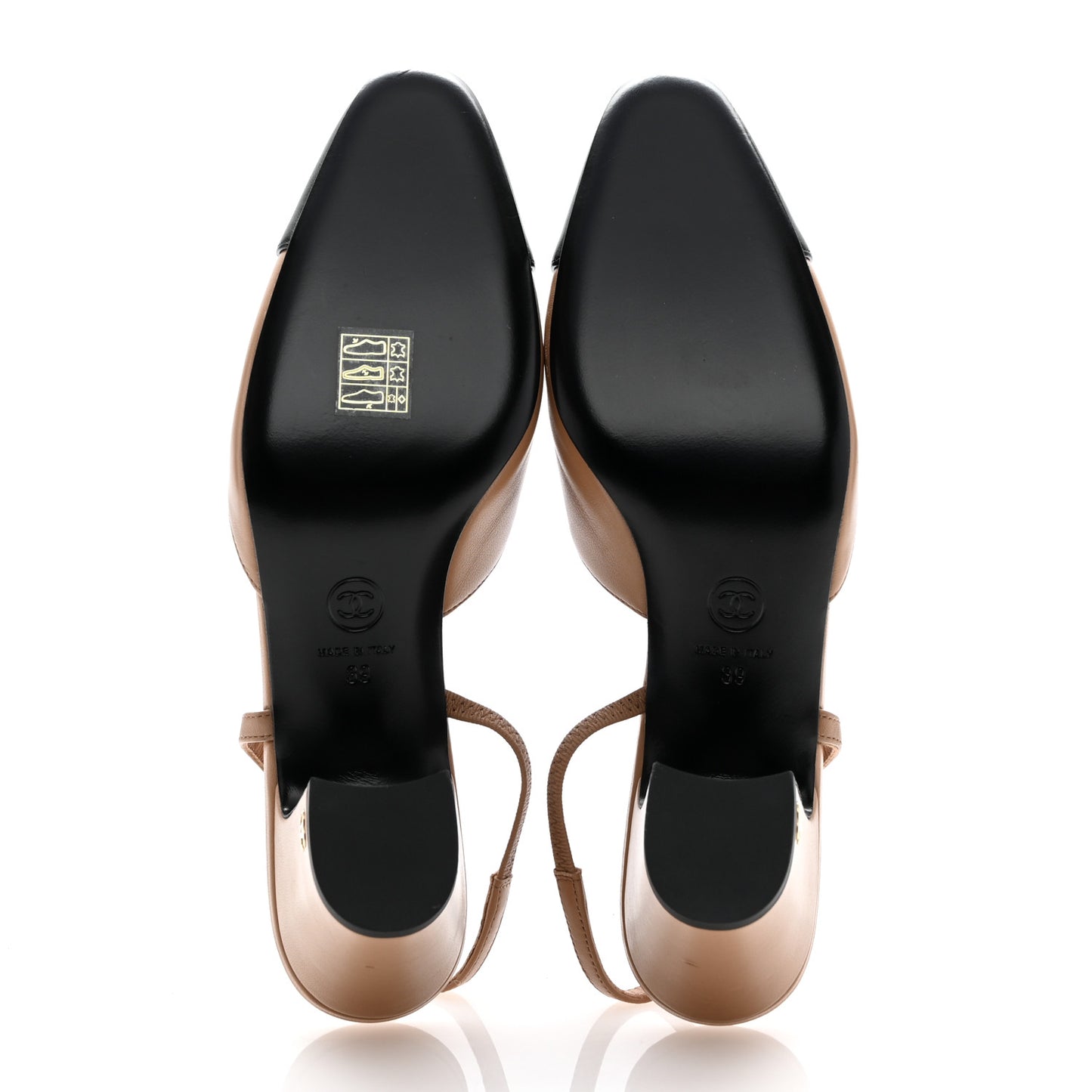 Lambskin Cap Toe CC Slingback Pumps 39 Dark Beige Black