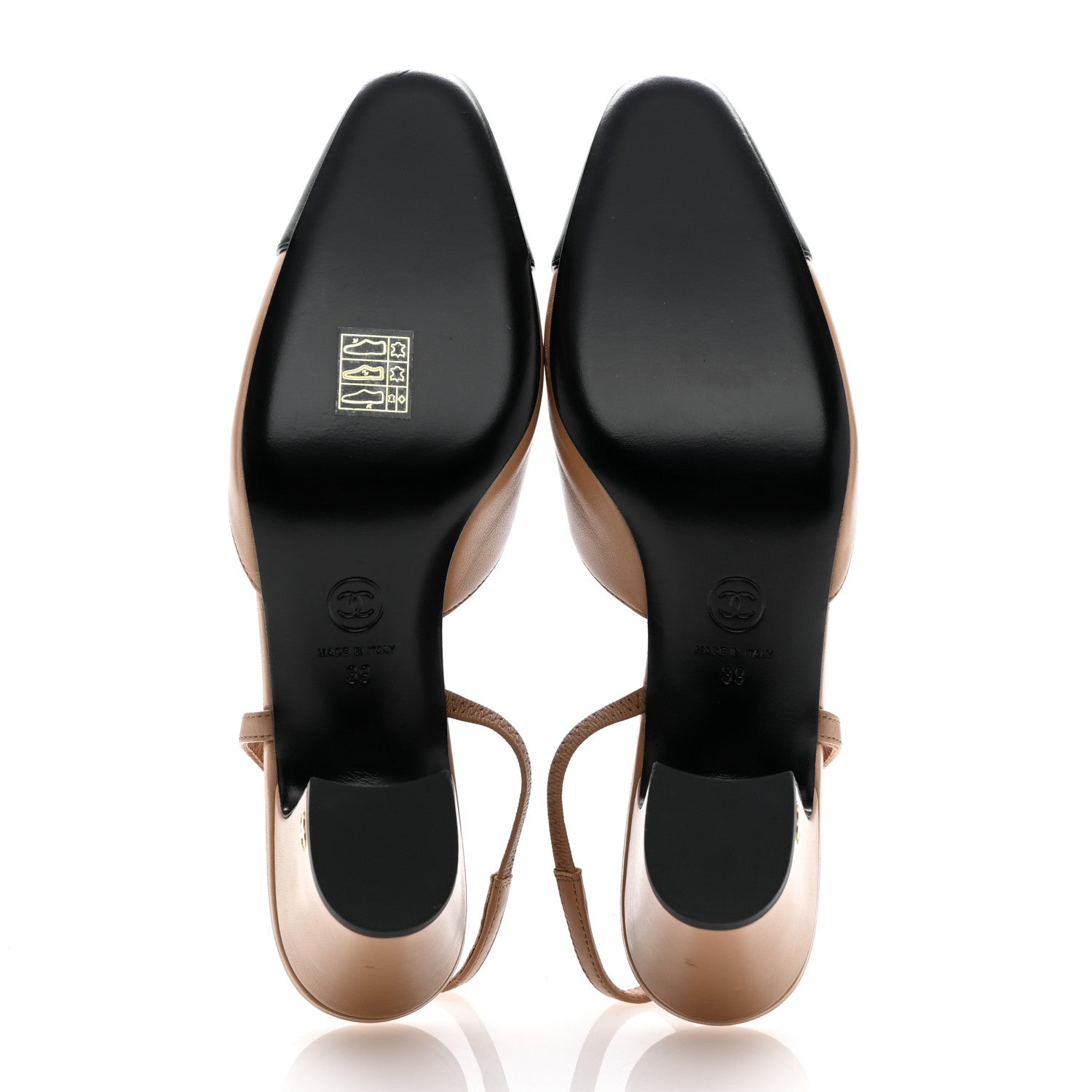 Chanel Lambskin Cap Toe CC Slingback Pumps 39 Dark Beige Black 6 of 12