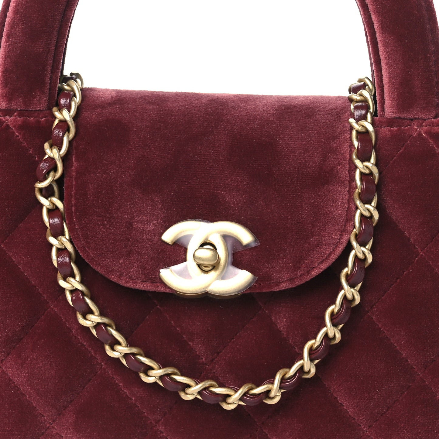 Velvet Quilted Nano Kelly Shopper Burgundy