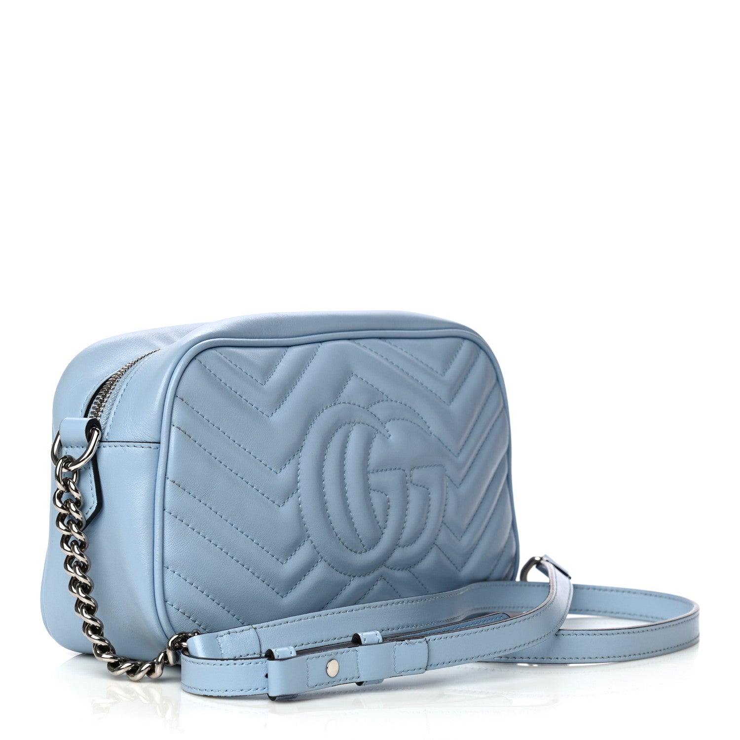 Gucci Calfskin Matelasse Small GG Marmont Chain Shoulder Bag Porcelain Light Blue 3 of 20