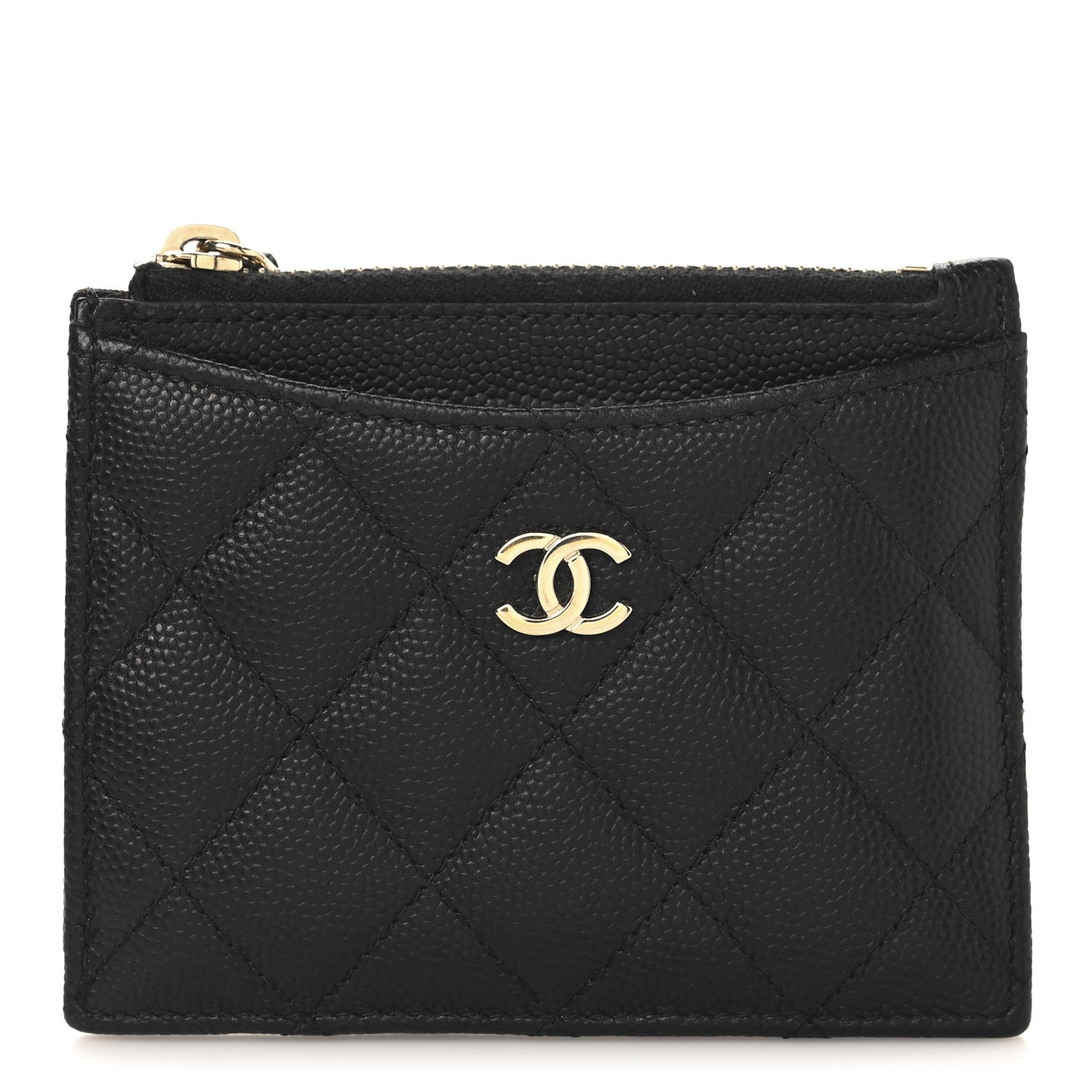Caviar Quilted CC Zip Card Holder Black