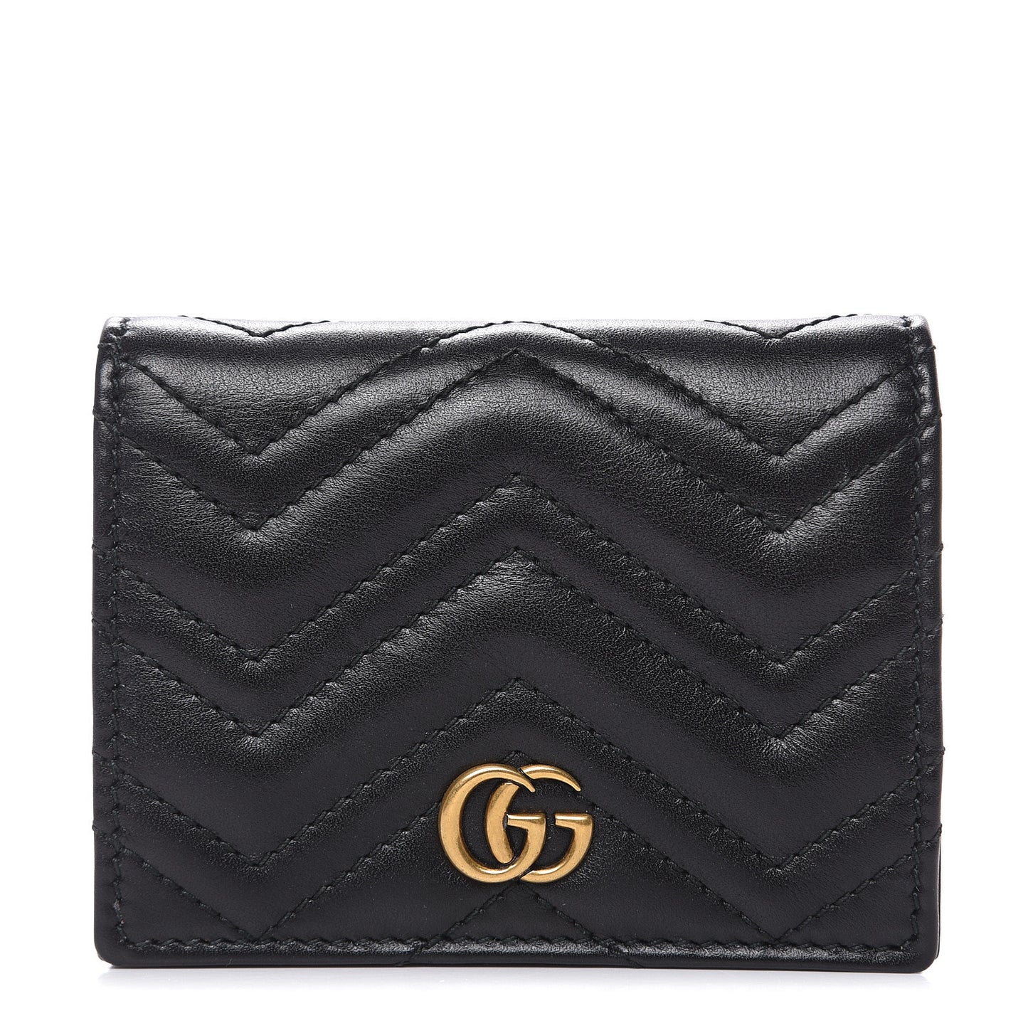 Calfskin Matelasse GG Marmont Card Case Wallet Black