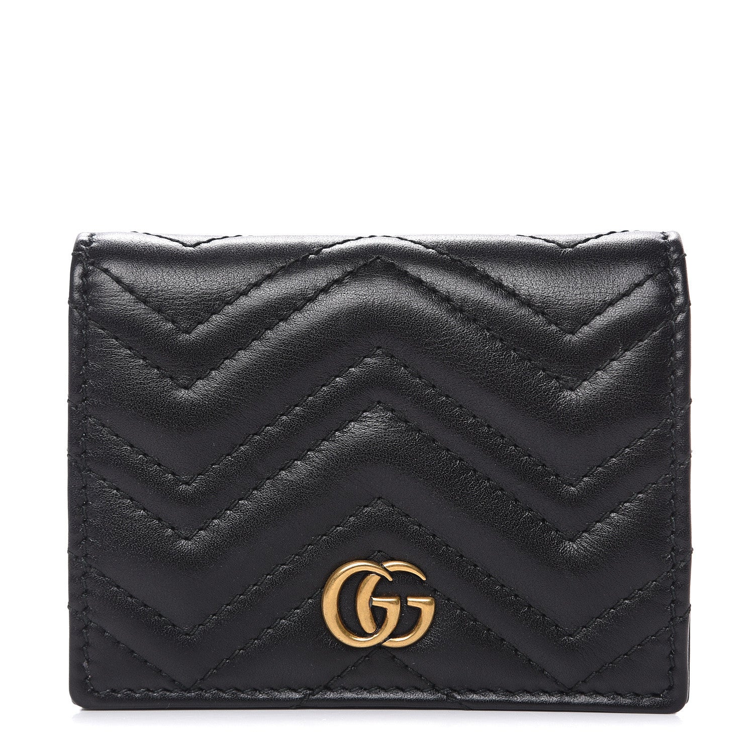 Gucci Calfskin Matelasse GG Marmont Card Case Wallet Black 1 of 8