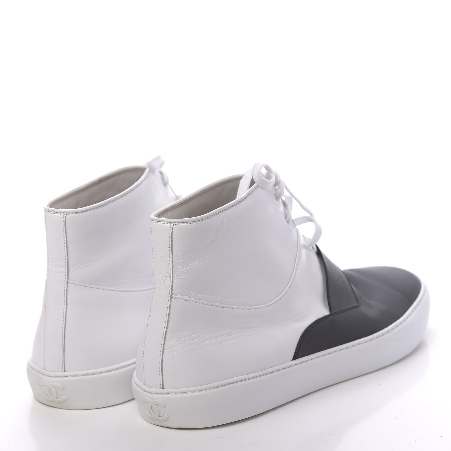 Chanel Calfskin Mens High Top Sneakers 45 White Black 4 of 12