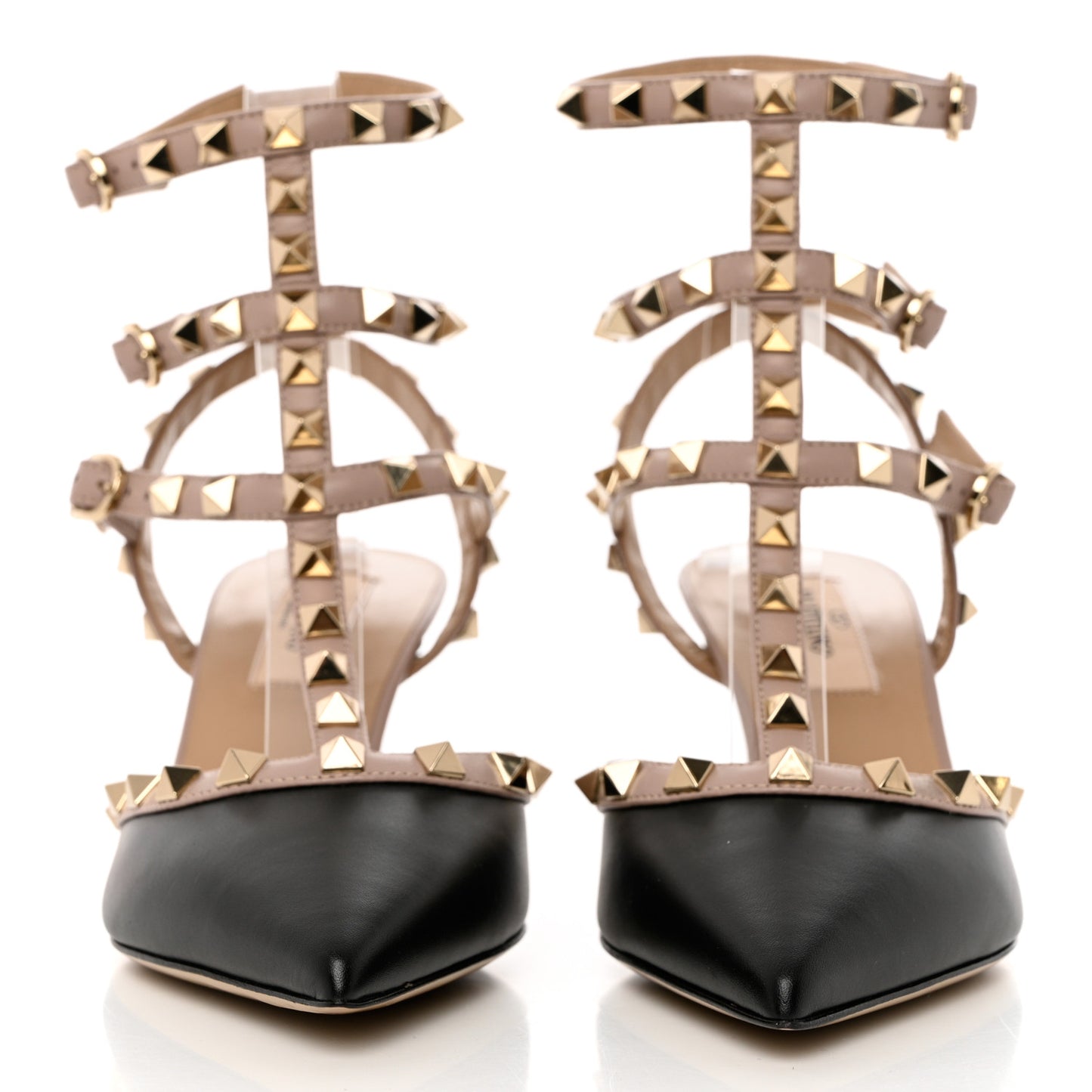 Calfskin Nappa Rockstud Ankle Strap 65mm Pumps 36 Black Poudre