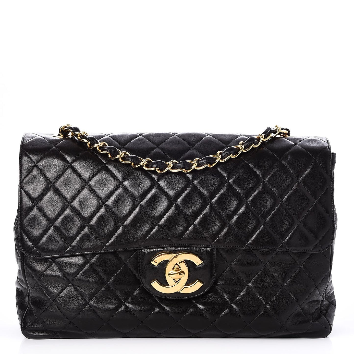 Lambskin Quilted XL Jumbo Single Flap Black