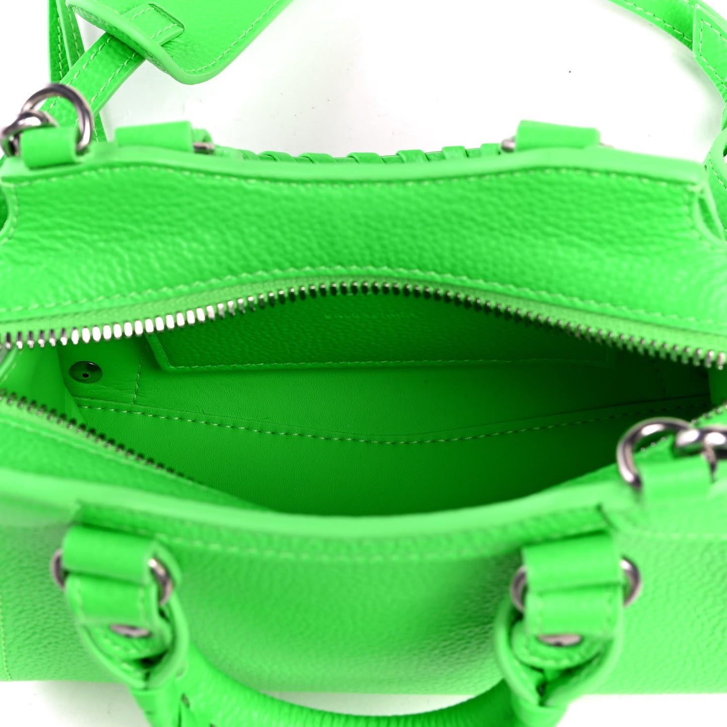 Grained Calfskin Neo Classic Silver Hardware Nano City Crossbody Fluo Green