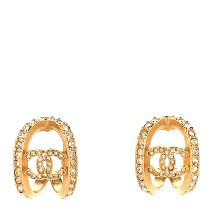 Chanel Crystal Strass CC Double Hoop Earrings Gold 1 of 6
