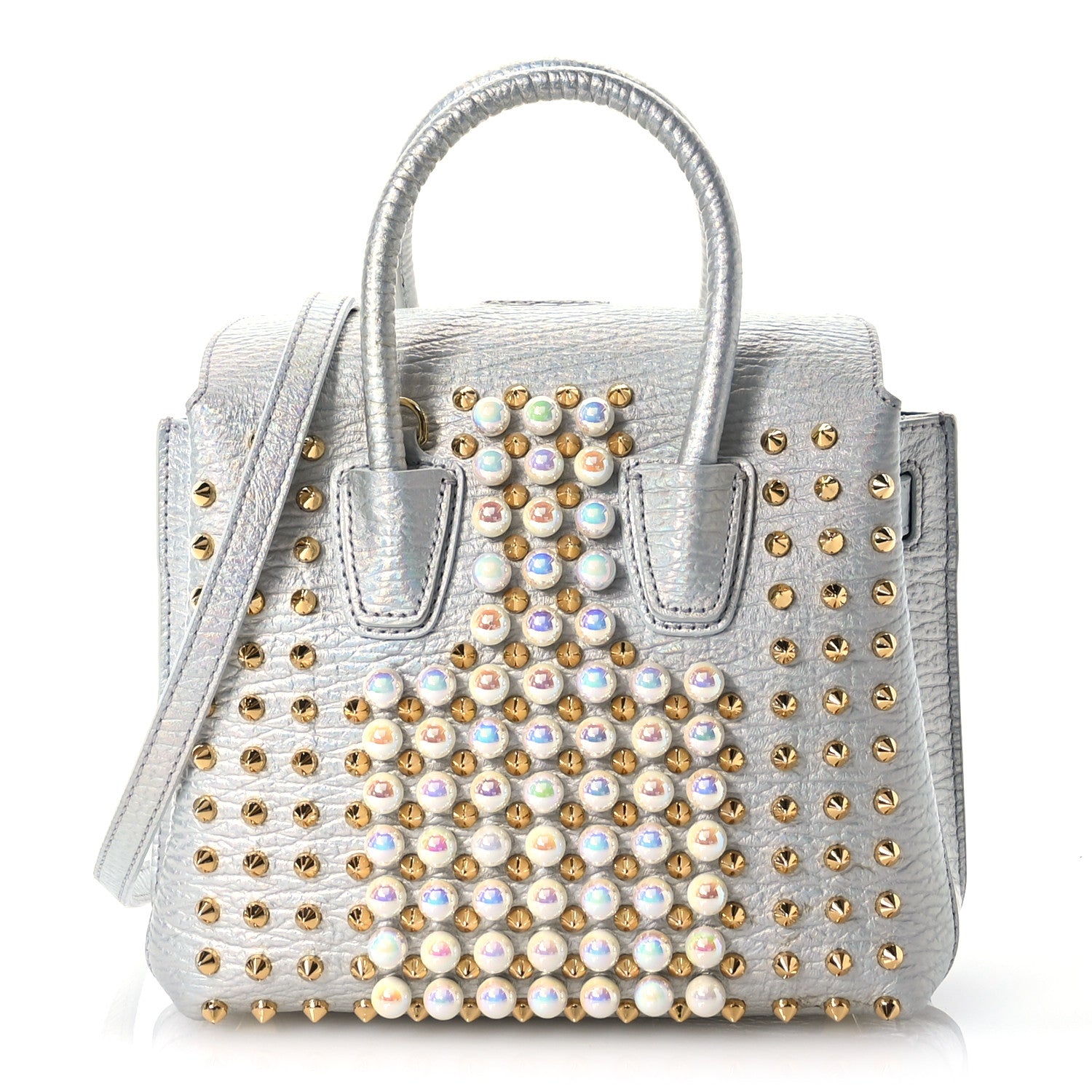 MCM Calfskin Pearls Studded Mini Milla Tote White Flake 1 of 15