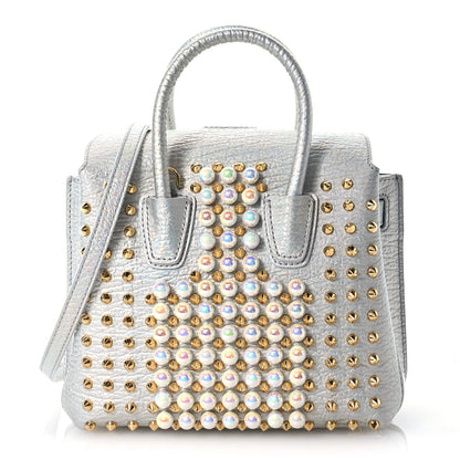 MCM Calfskin Pearls Studded Mini Milla Tote White Flake 1 of 15