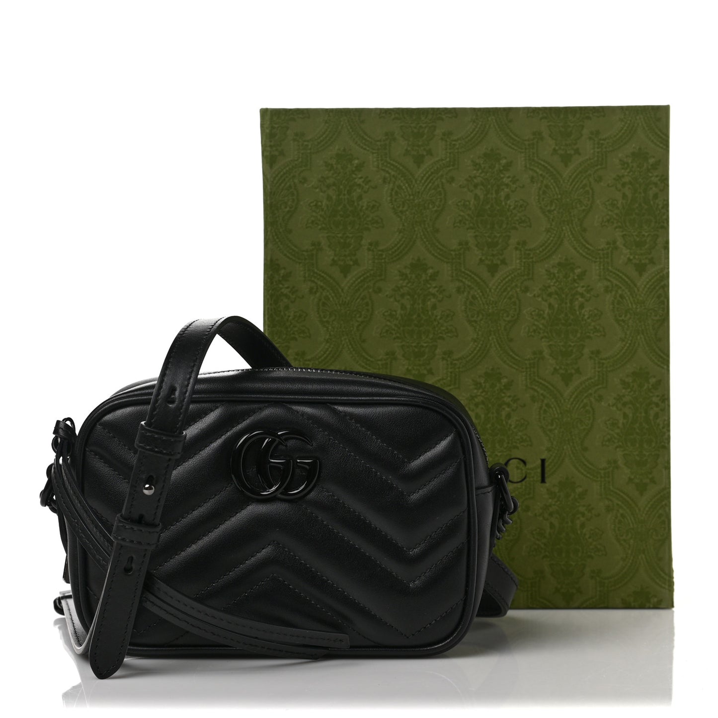 Calfskin Matelasse Monochrome Mini GG Marmont Chain Shoulder Bag Black