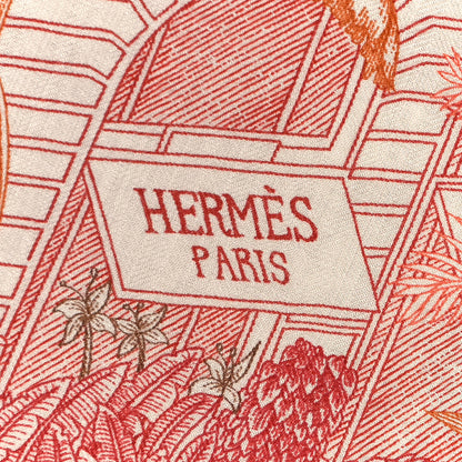 Hermes Cashmere Silk Faubourg Tropical Shawl 140 White Rouge Corail 2 of 3