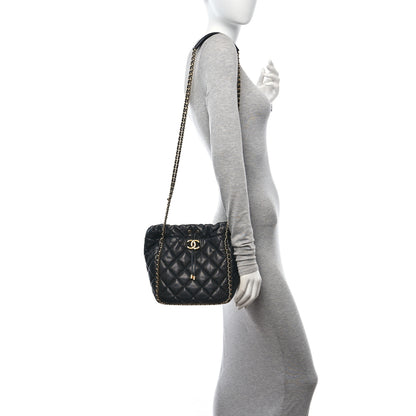 Chanel Caviar Quilted Chain Around Multi Chain Bucket Drawstring Bag Black 2 of 10