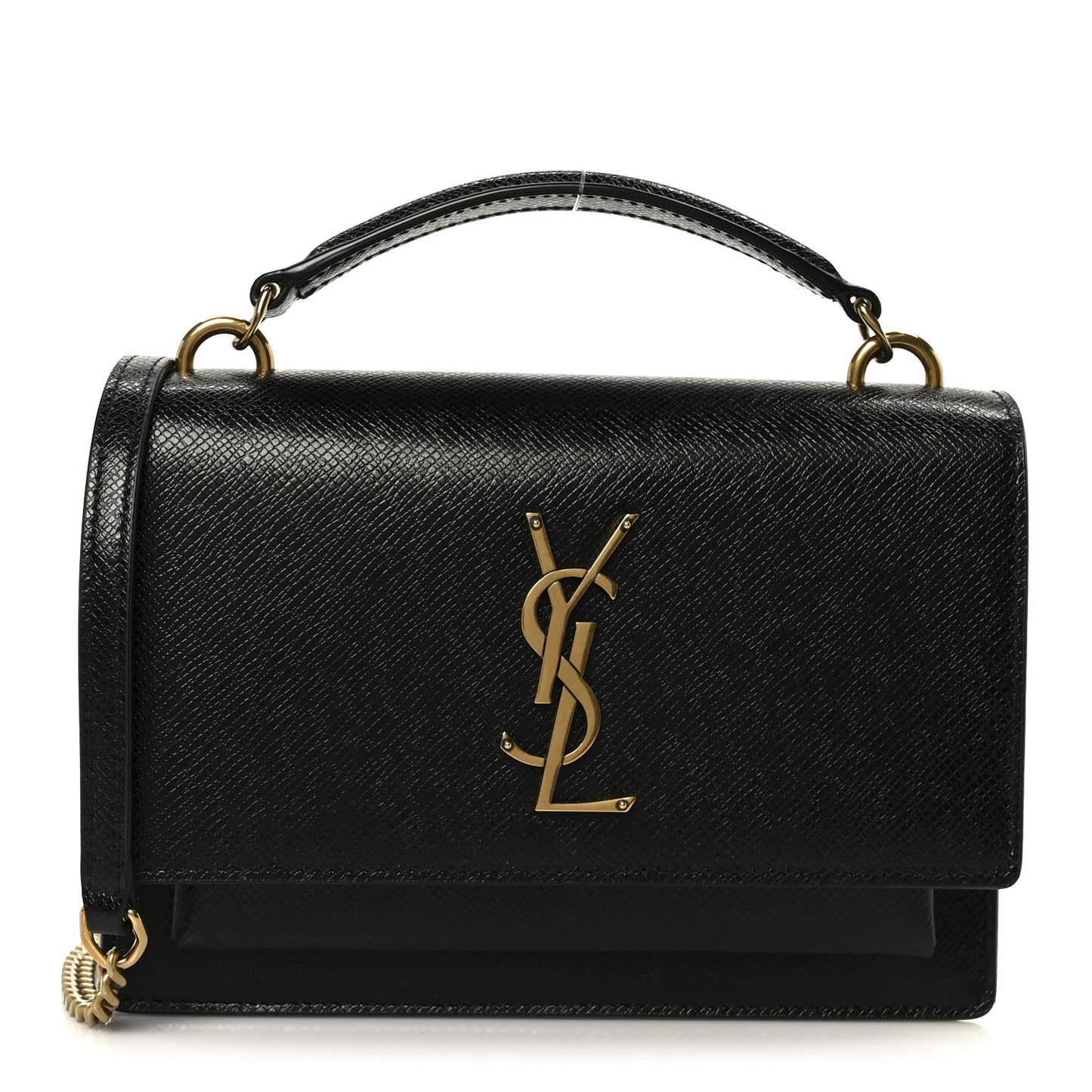 Coated Bark Calfskin Sunset Chain Wallet  Black