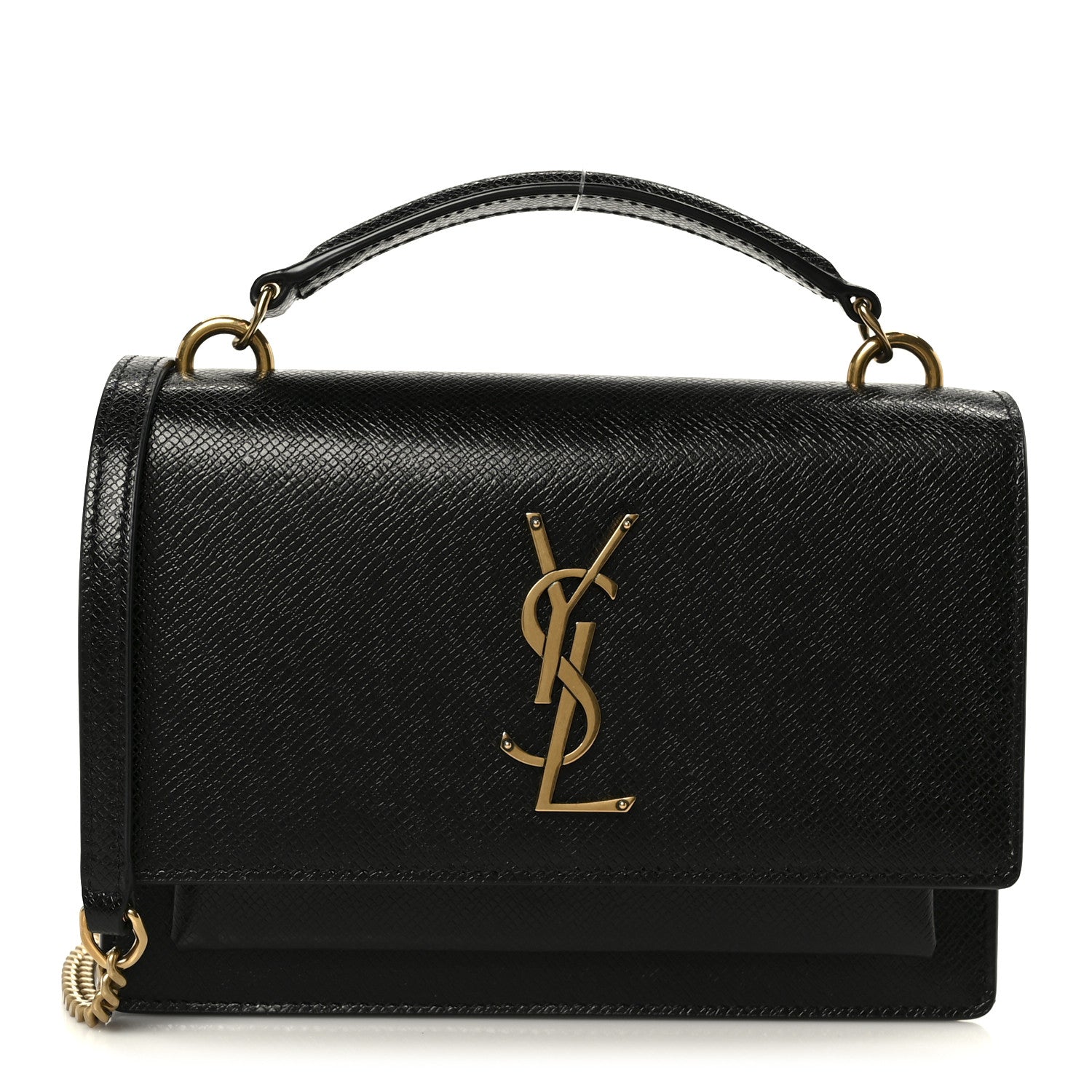 Saint Laurent Coated Bark Calfskin Sunset Chain Wallet  Black 1 of 10
