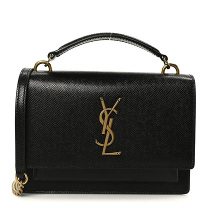 Saint Laurent Coated Bark Calfskin Sunset Chain Wallet  Black 1 of 10