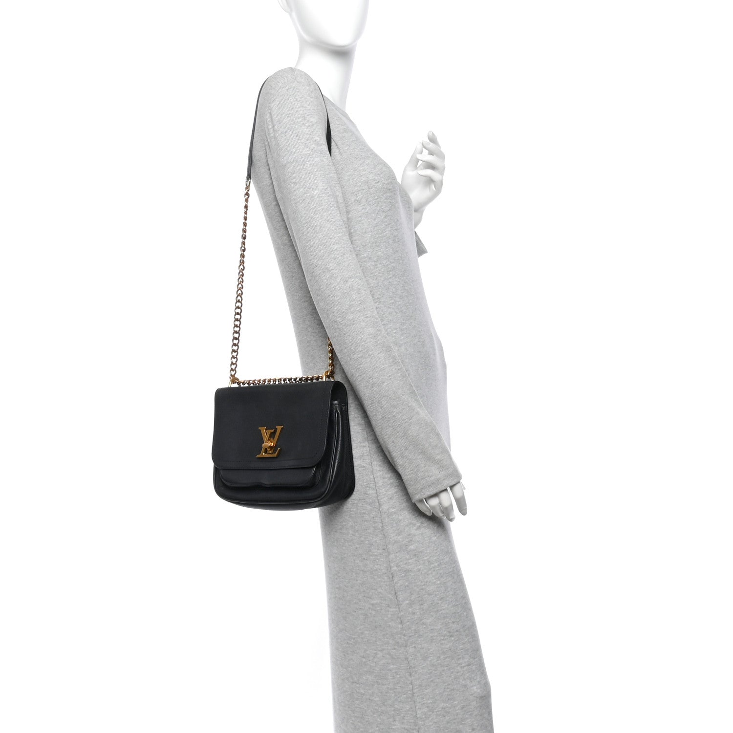 Louis Vuitton Grained Calfskin Lockme Chain Bag PM Black 2 of 10