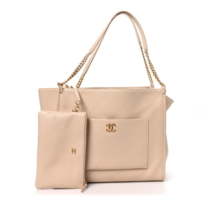 Chanel Caviar Stitched Pocket CC Large Tote Light Beige 2 of 11