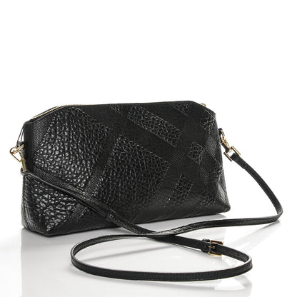 Burberry Signature Grain Calfskin Check Embossed Small Chichester Crossbody Clutch Bag Black 3 of 6
