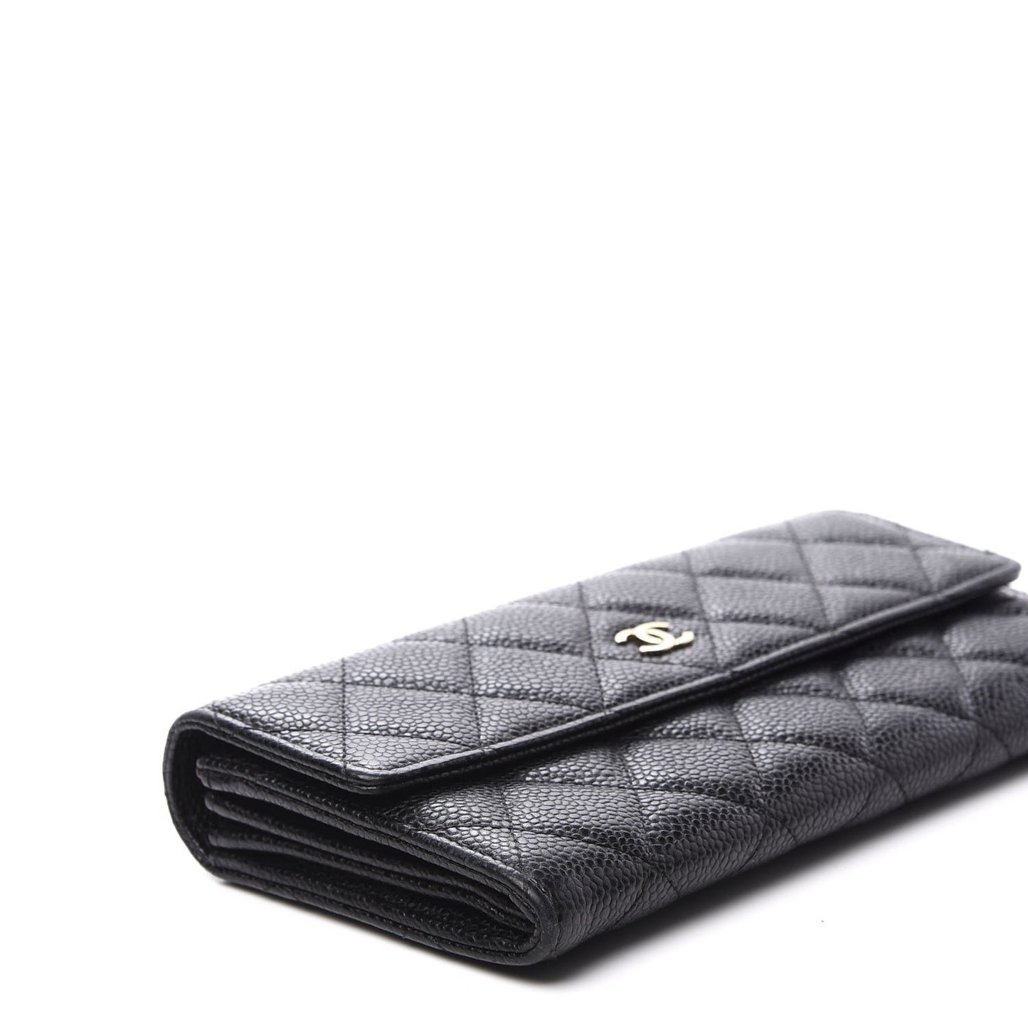 Caviar Quilted Large Gusset Flap Wallet Black