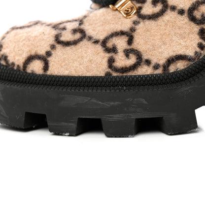 Gucci Covered Wool GG Monogram Womens Lace Up Combat Ankle Boots 40 Beige Ebony Black 13 of 27