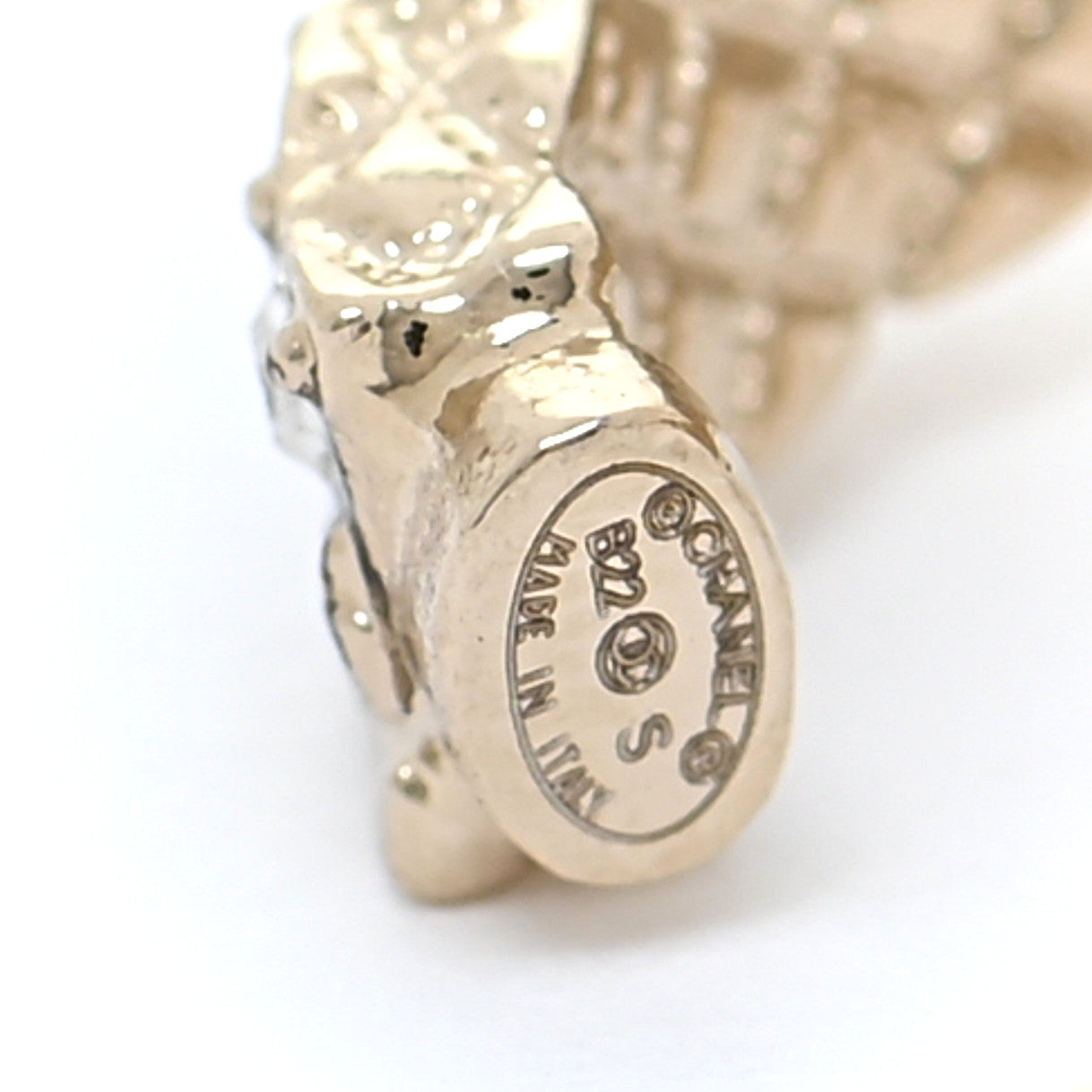 Metal Crystal Quilted CC Hoop Earrings Gold