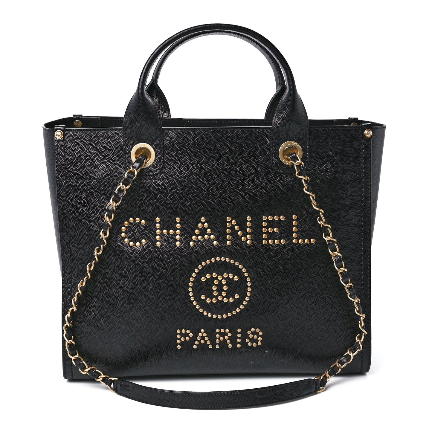 Caviar Medium Studded Deauville Tote Black