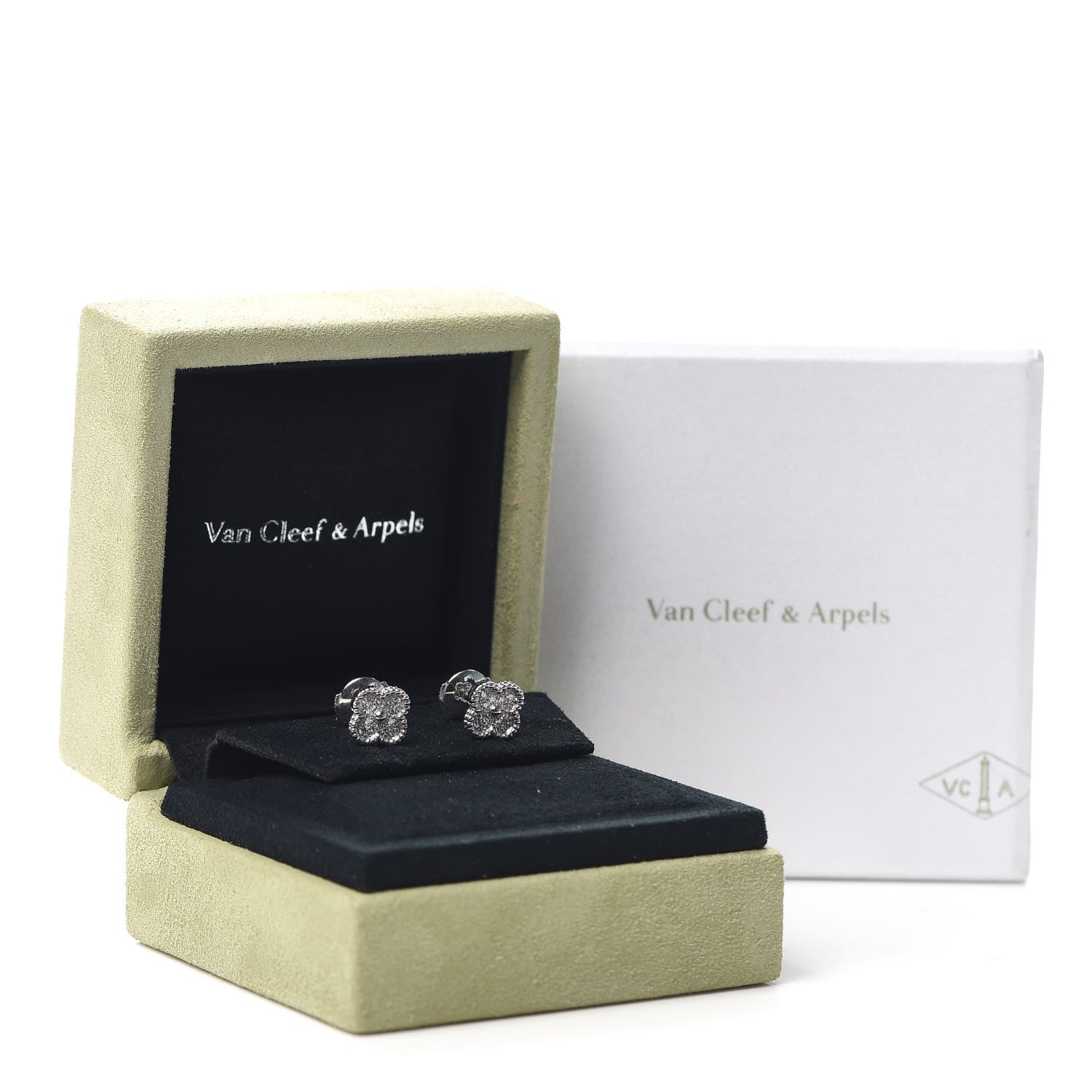 Van Cleef & Arpels 18K White Gold Diamond Sweet Alhambra Earrings 6 of 6