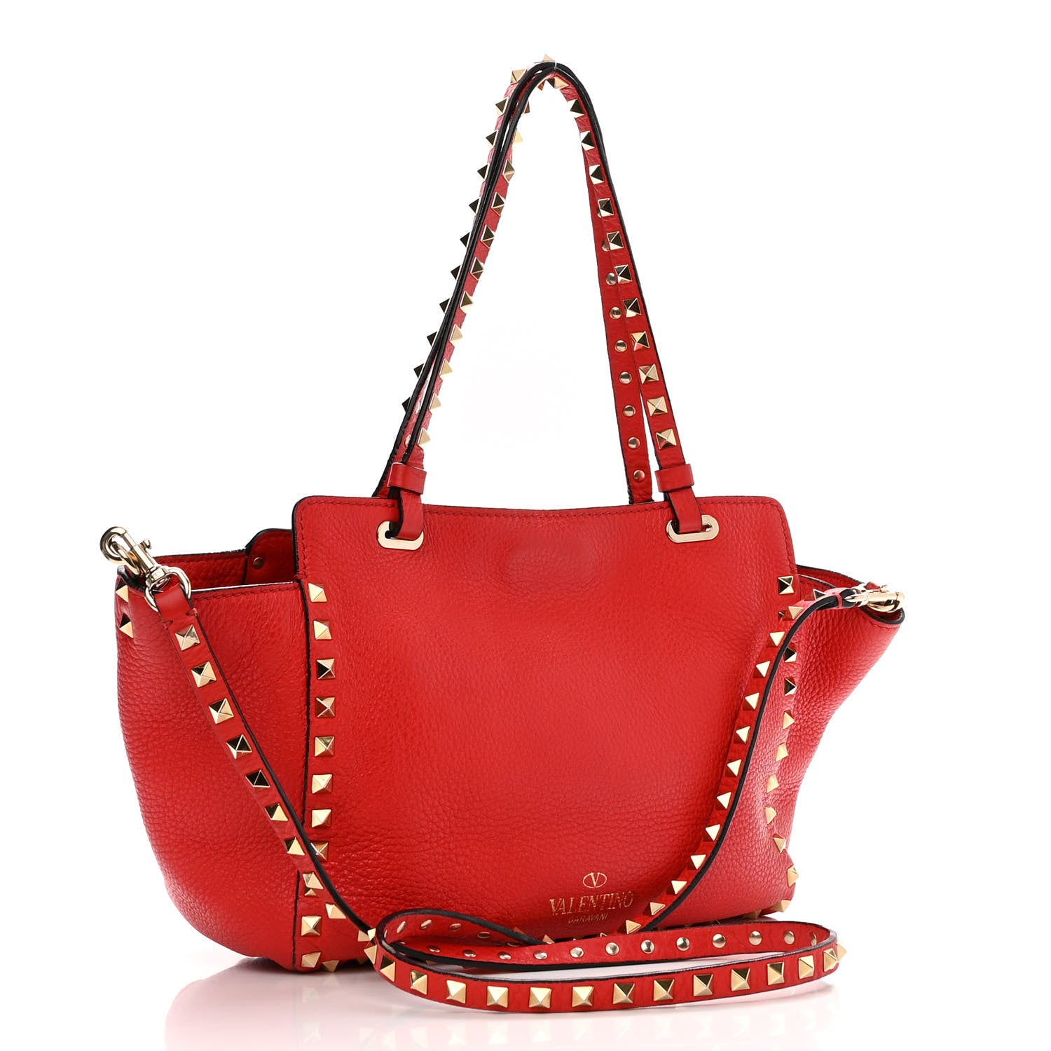 Valentino Garavani Pebbled Calfskin Small Rockstud Tote Deep Orange 2 of 8