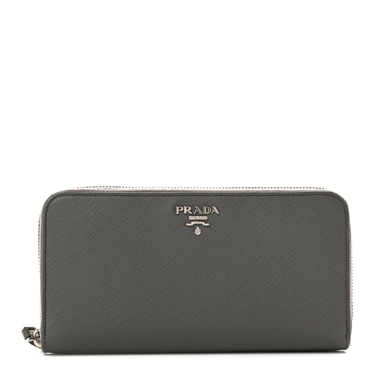 Prada Saffiano Metal Zip Around Wallet Grey 1 of 7