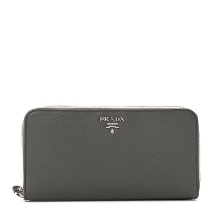 Prada Saffiano Metal Zip Around Wallet Grey 1 of 7