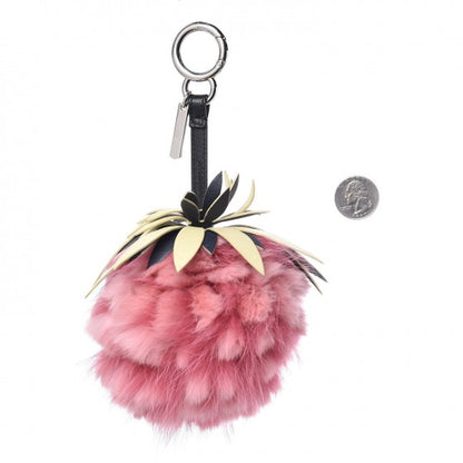 Fendi Fox Rabbit Fur Nappa Pineapple Bag Charm Rosa Scuro Banana Multicolor 2 of 3