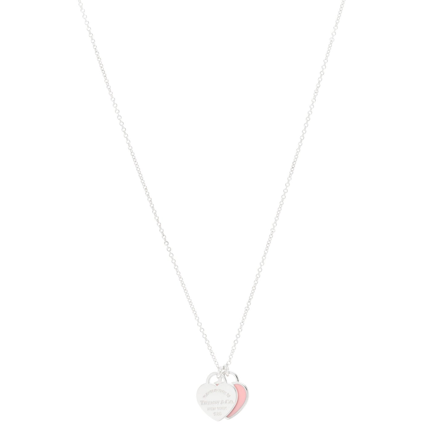 Sterling Silver Enamel Return to Tiffany Double Heart Tag Pendant Necklace Pink