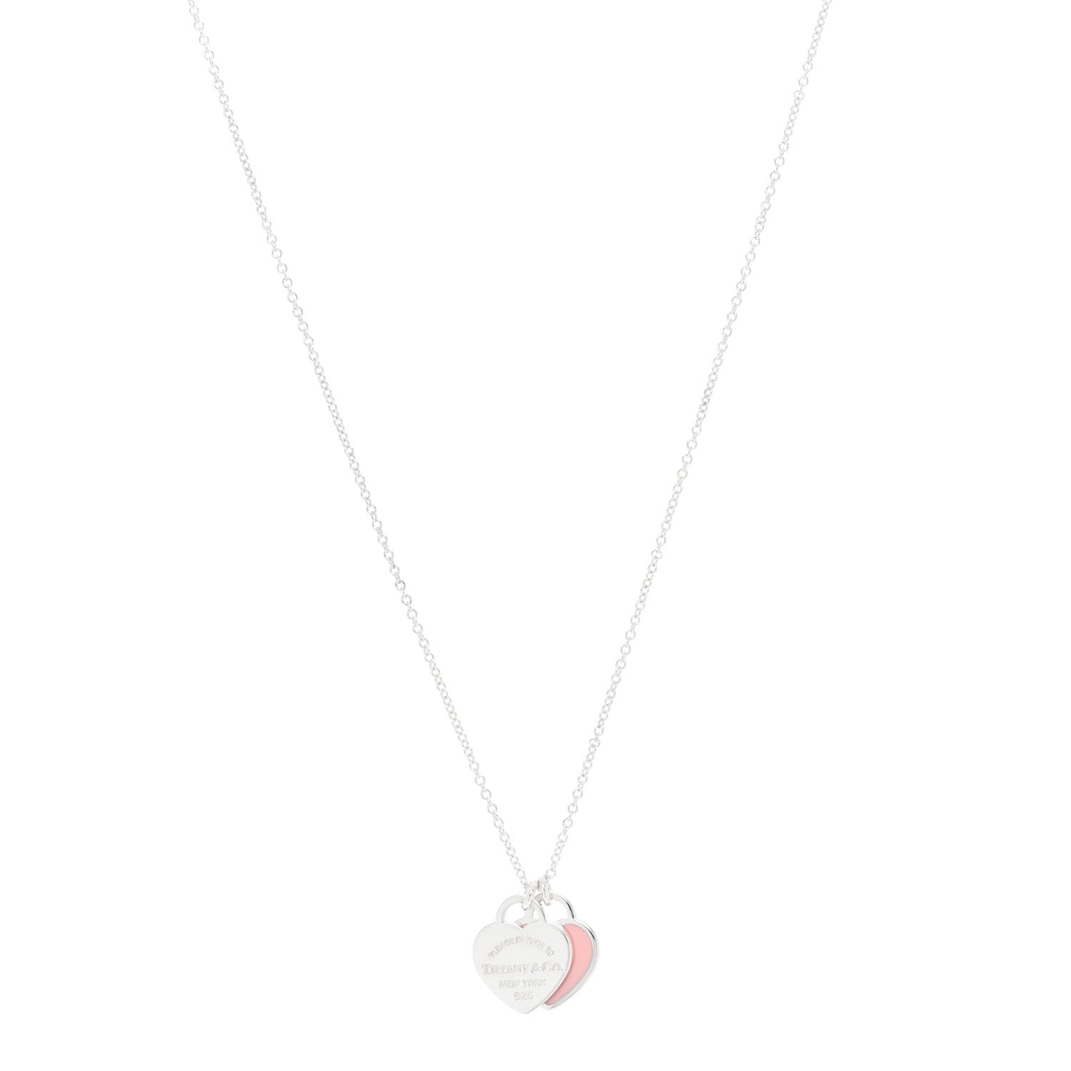 Tiffany Sterling Silver Enamel Return to Tiffany Double Heart Tag Pendant Necklace Pink 1 of 5