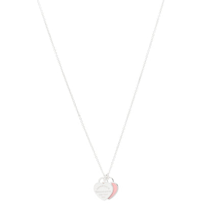 Tiffany Sterling Silver Enamel Return to Tiffany Double Heart Tag Pendant Necklace Pink 1 of 5