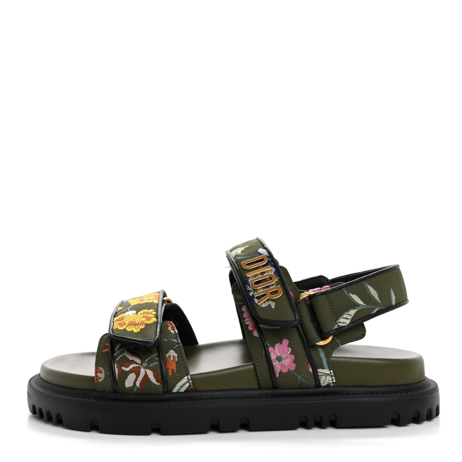 Christian Dior Technical Fabric Petites Fleurs Print Dioract Sandals 36 Kaki 1 of 11